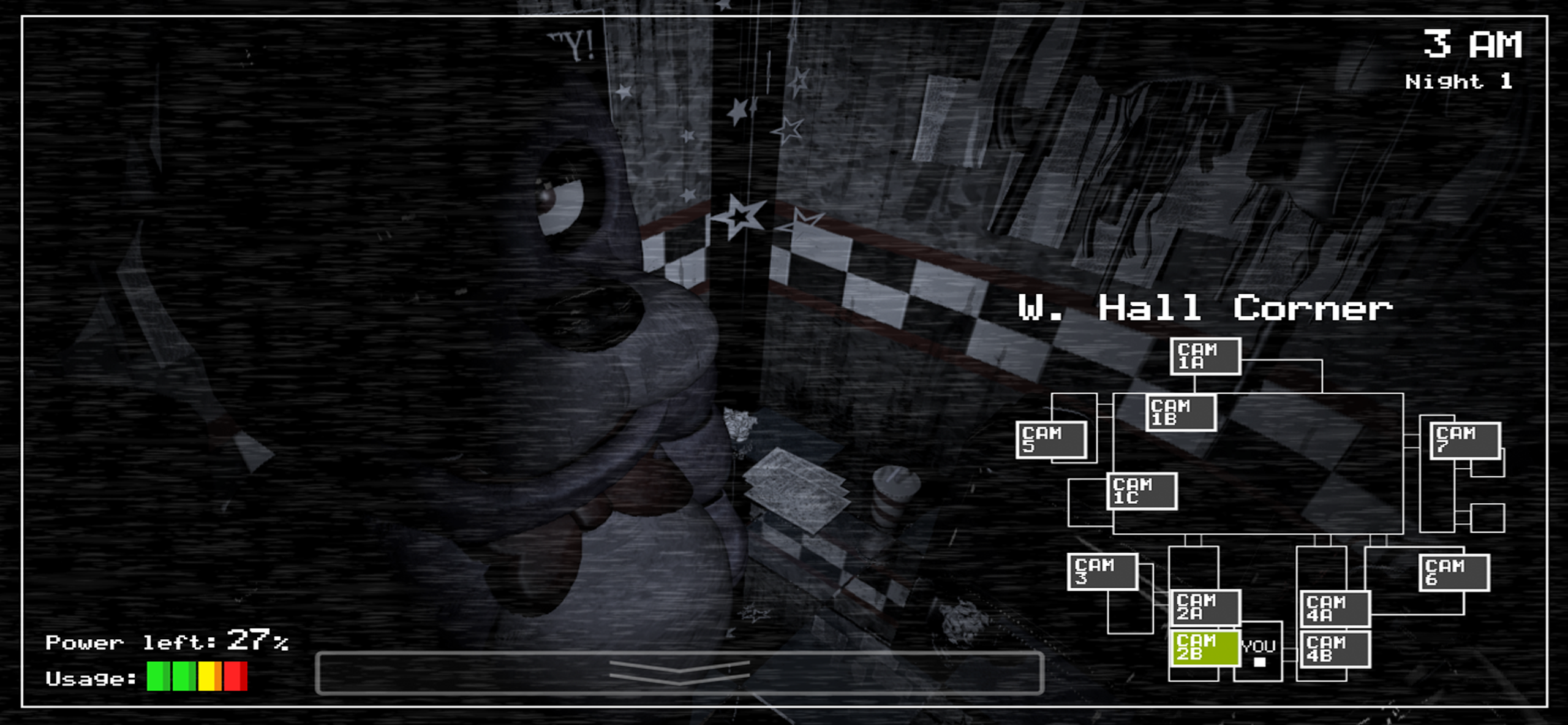 Five Nights at Freddy's game atmosphere — security office and monitors
